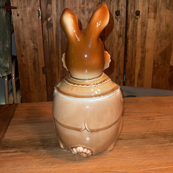 VINTAGE ROYAL SEALY JAPAN PETER RABBIT EASTER BUNNY COOKIE JAR BROWN - Picture 4 of 13